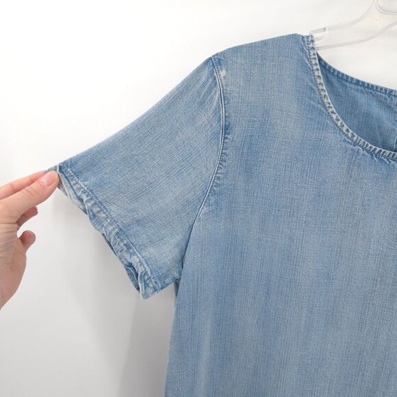 John Mark distressed denim A-line shift dress Size M blue short sleeve Lyocell - Picture 2 of 6